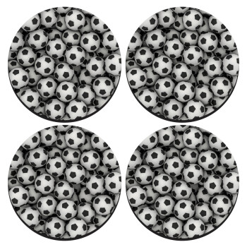 Soccer balls, SET of 4 round wooden coasters (9cm)