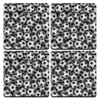 Soccer balls, ΣΕΤ 4 Σουβέρ ξύλινα τετράγωνα (9cm)