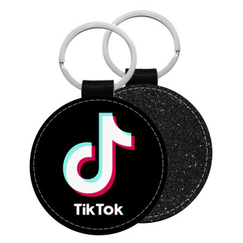 tik tok black, Μπρελόκ Δερματίνη, στρογγυλό ΜΑΥΡΟ (5cm)