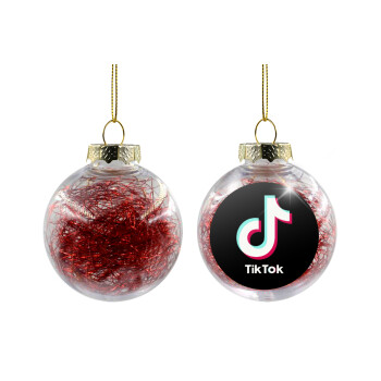 tik tok black, Transparent Christmas tree ball ornament with red filling 8cm