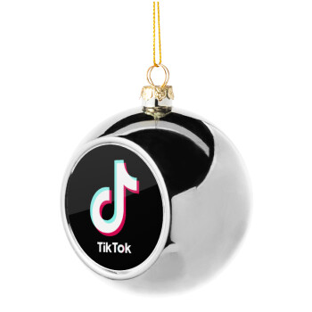 tik tok black, Silver 8cm Christmas tree ball ornament