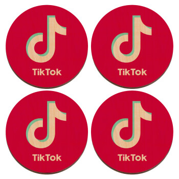 tik tok pink, ΣΕΤ x4 Σουβέρ ξύλινα στρογγυλά plywood (9cm)