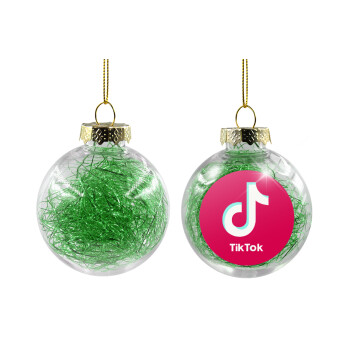 tik tok pink, Transparent Christmas tree ball ornament with green filling 8cm