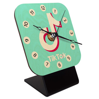 tik tok blue, Quartz Table clock in natural wood (10cm)