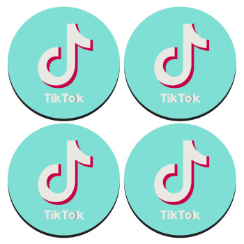 tik tok blue, SET of 4 round wooden coasters (9cm)