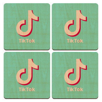 tik tok blue, ΣΕΤ x4 Σουβέρ ξύλινα τετράγωνα plywood (9cm)