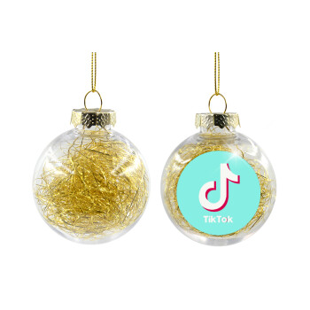 tik tok blue, Transparent Christmas tree ball ornament with gold filling 8cm