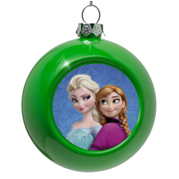 Ψυχρά κι ανάποδα Έλσα και Άννα, Green Christmas tree ornament bauble 8cm