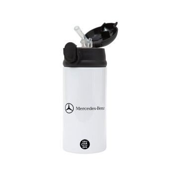 Mercedes small logo, Παιδικό παγούρι θερμό, ανοξείδωτο, με καλαμάκι ασφαλείας, Μαύρο (360ml) BPA-FREE