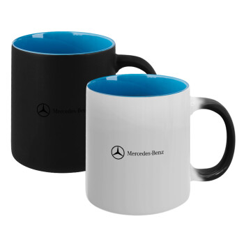 Mercedes small logo, Κούπα Μαγική εσωτερικό μπλε, κεραμική 330ml που αλλάζει χρώμα με το ζεστό ρόφημα (1 τεμάχιο)