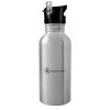 Water bottle Silver with straw, stainless steel 600ml