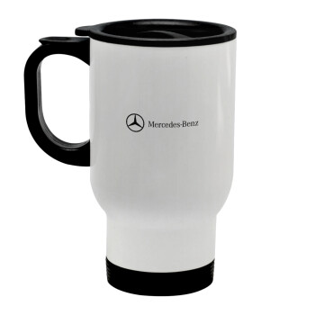 Mercedes small logo, Stainless steel travel mug with lid, double wall white 450ml