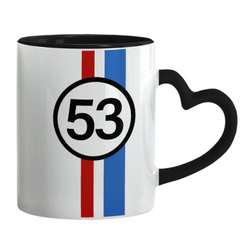 VW Herbie 53, Mug heart black handle, ceramic, 330ml