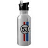 Water bottle Silver with straw, stainless steel 600ml