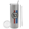 Eco friendly stainless steel Silver tumbler 600ml, with metal straw & cleaning brush