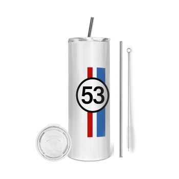 VW Herbie 53, Tumbler ποτήρι θερμό από ανοξείδωτο ατσάλι 600ml, με μεταλλικό καλαμάκι & βούρτσα καθαρισμού