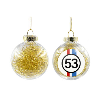 VW Herbie 53, Transparent Christmas tree ball ornament with gold filling 8cm