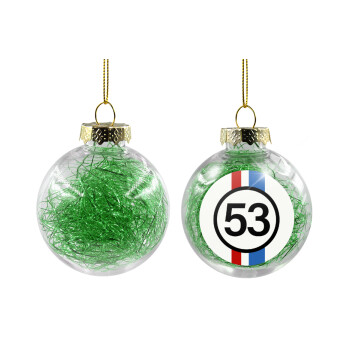 VW Herbie 53, Transparent Christmas tree ball ornament with green filling 8cm