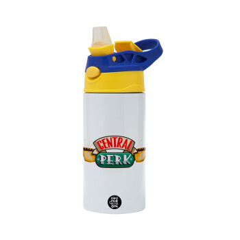 Central perk, Children's hot water bottle, stainless steel, with safety straw, green, blue (360ml) BPA FREE