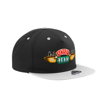 Central perk, Καπέλο Ενηλίκων Flat Snapback Μαύρο/Γκρι, (100% ΒΑΜΒΑΚΕΡΟ TWILL, ΕΝΗΛΙΚΩΝ, UNISEX, ONE SIZE)