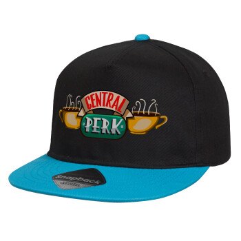 Central perk, Καπέλο παιδικό Flat Snapback, Μαύρο/Μπλε (100% ΒΑΜΒΑΚΕΡΟ, ΠΑΙΔΙΚΟ, UNISEX, ONE SIZE)