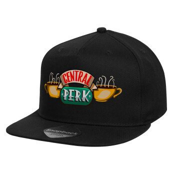 Central perk, Καπέλο παιδικό Flat Snapback, Μαύρο (100% ΒΑΜΒΑΚΕΡΟ, ΠΑΙΔΙΚΟ, UNISEX, ONE SIZE)