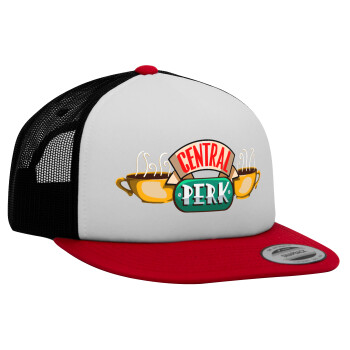 Central perk, Καπέλο Ενηλίκων Foam Flat Snapback με Δίχτυ Κόκκινο-Λευκό-Μαύρο (POLYESTER, ΕΝΗΛΙΚΩΝ, UNISEX, ONE SIZE)