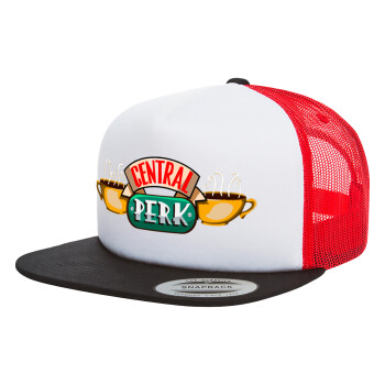 Central perk, Καπέλο Ενηλίκων Foam Flat Snapback με Δίχτυ Μαύρο-Λευκό-Κόκκινο (POLYESTER, ΕΝΗΛΙΚΩΝ, UNISEX, ONE SIZE)