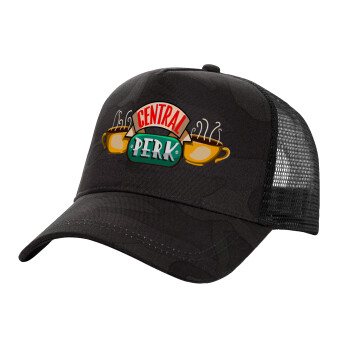 Central perk, Καπέλο Ενηλίκων Structured Trucker, με Δίχτυ, (παραλλαγή) Army σκούρο (100% ΒΑΜΒΑΚΕΡΟ, ΕΝΗΛΙΚΩΝ, UNISEX, ONE SIZE)