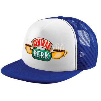 Central perk, Adult Soft Trucker Hat with Blue/White Mesh (POLYESTER, ADULT, UNISEX, ONE SIZE)