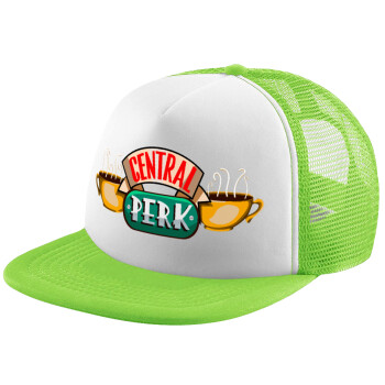 Central perk, Adult Soft Trucker Hat with Mesh GREEN/WHITE (POLYESTER, ADULT, ONE SIZE)