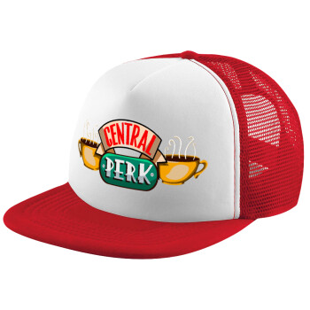 Central perk, Καπέλο Ενηλίκων Soft Trucker με Δίχτυ Red/White (POLYESTER, ΕΝΗΛΙΚΩΝ, UNISEX, ONE SIZE)