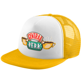 Central perk, Adult Soft Trucker Hat with Yellow/White Mesh (POLYESTER, ADULT, UNISEX, ONE SIZE)