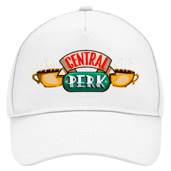 Central perk, Adult Baseball Cap, Drill, White (100% COTTON, ADULT, UNISEX, ONE SIZE)