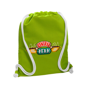 Central perk, Backpack bag GYMBAG LIME GREEN, with pocket (40x48cm) & thick cords