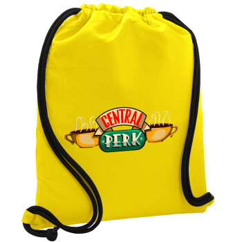 Central perk, Backpack pouch GYMBAG Yellow, with pocket (40x48cm) & thick cords