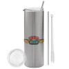 Tumbler stainless steel Silver 600ml, with metal straw & cleaning brush