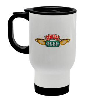Central perk, Stainless steel travel mug with lid, double wall white 450ml