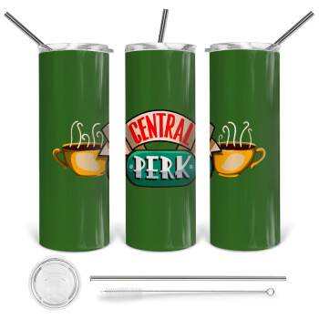 Central perk, Tumbler ποτήρι θερμό από ανοξείδωτο ατσάλι 600ml, με μεταλλικό καλαμάκι & βούρτσα καθαρισμού