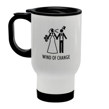 Couple Wind of Change, Stainless steel travel mug with lid, double wall white 450ml
