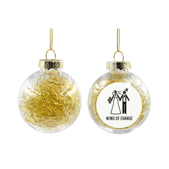 Couple Wind of Change, Transparent Christmas tree ball ornament with gold filling 8cm