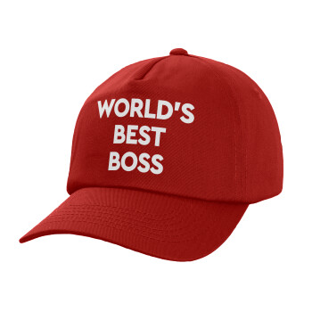 World's best boss, Children's Baseball Cap, 100% Cotton Twill, Red (COTTON, CHILDREN'S, UNISEX, ONE SIZE)