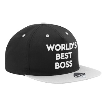 World's best boss, Adult Flat Snapback Hat Black/Grey, (100% COTTON TWILL, ADULT, UNISEX, ONE SIZE)