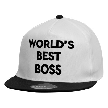 World's best boss, Child's Flat Snapback Hat, White (100% COTTON, CHILDREN'S, UNISEX, ONE SIZE)