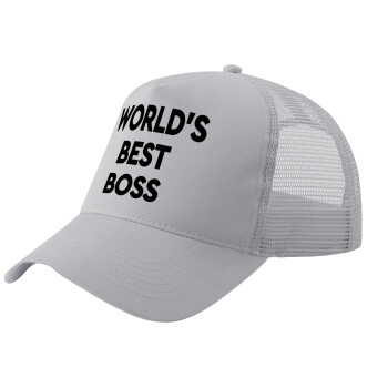 World's best boss, Adult Structured Trucker Hat, with Mesh, GRAY (100% COTTON, ADULT, UNISEX, ONE SIZE)