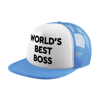 World's best boss, Καπέλο παιδικό Soft Trucker με Δίχτυ ΓΑΛΑΖΙΟ/ΛΕΥΚΟ (POLYESTER, ΠΑΙΔΙΚΟ, ONE SIZE)