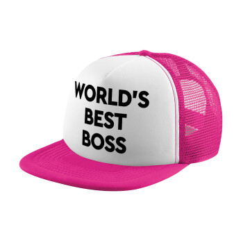 World's best boss, Καπέλο παιδικό Soft Trucker με Δίχτυ ΡΟΖ/ΛΕΥΚΟ (POLYESTER, ΠΑΙΔΙΚΟ, ONE SIZE)