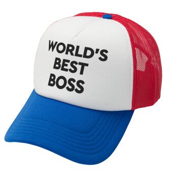 World's best boss, Καπέλο Ενηλίκων Soft Trucker με Δίχτυ Red/Blue/White (POLYESTER, ΕΝΗΛΙΚΩΝ, UNISEX, ONE SIZE)