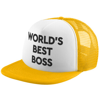 World's best boss, Καπέλο Ενηλίκων Soft Trucker με Δίχτυ Κίτρινο/White (POLYESTER, ΕΝΗΛΙΚΩΝ, UNISEX, ONE SIZE)