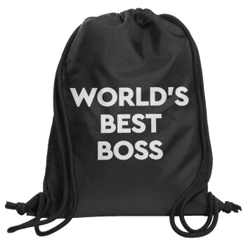 World's best boss, Backpack pouch GYMBAG Black, with pocket (40x48cm) & thick cords